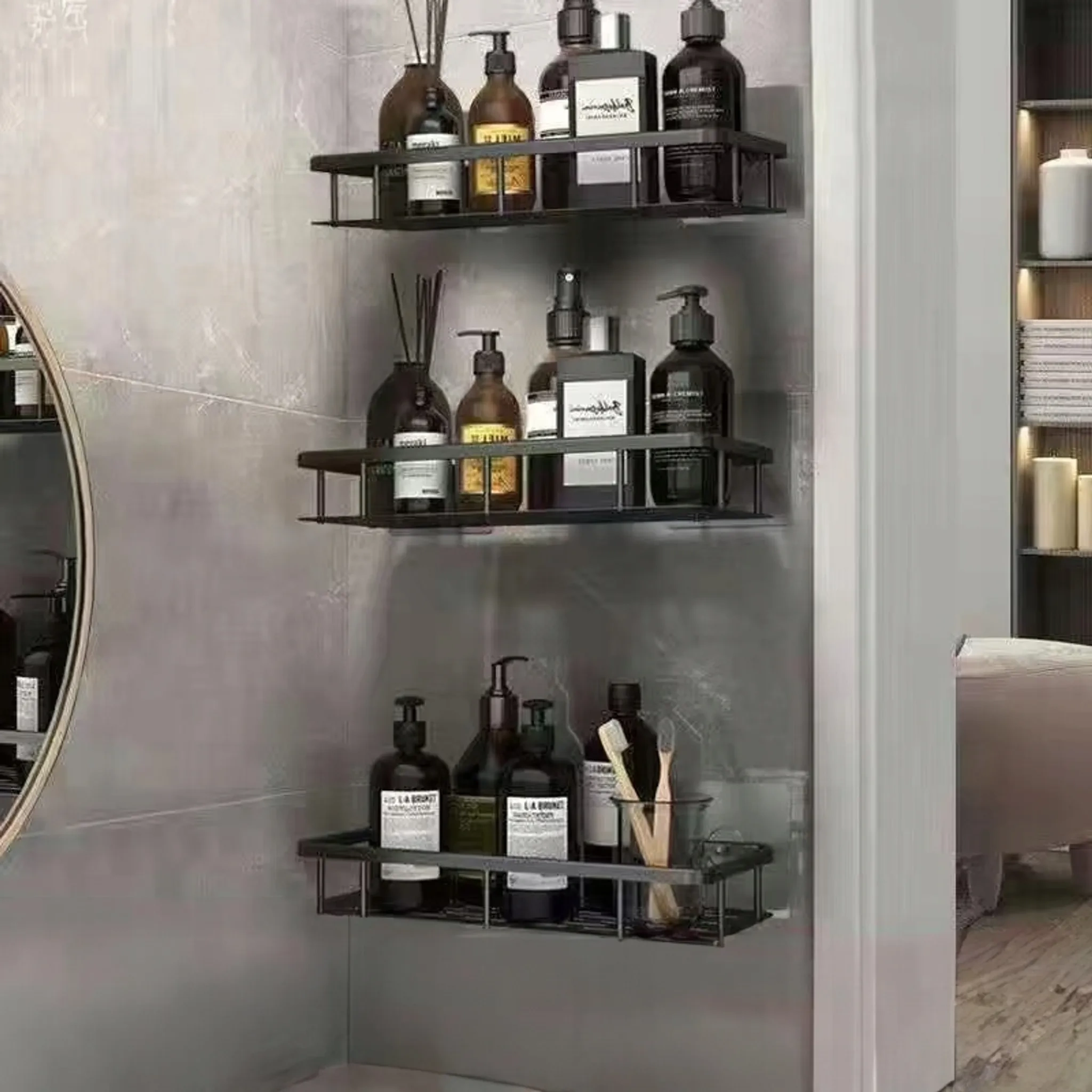 Badezimmer Hängeregal Schwarz – 2er Set Duschablagen aus Aluminium