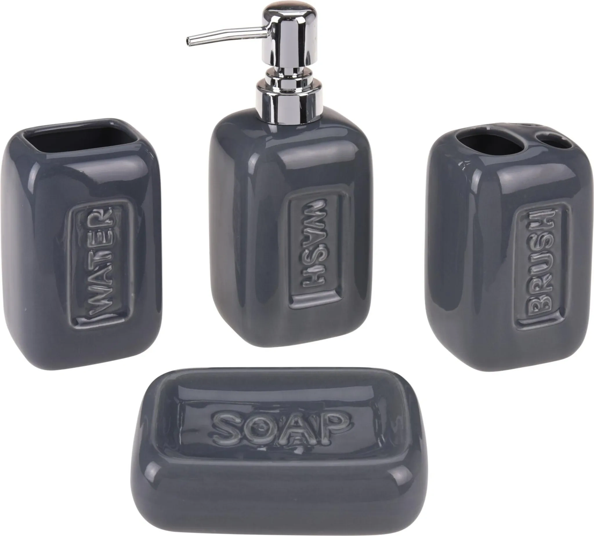 Bathroom Solutions Badezimmerzubehör-Set – 4-teilig, Keramik, Anthrazit