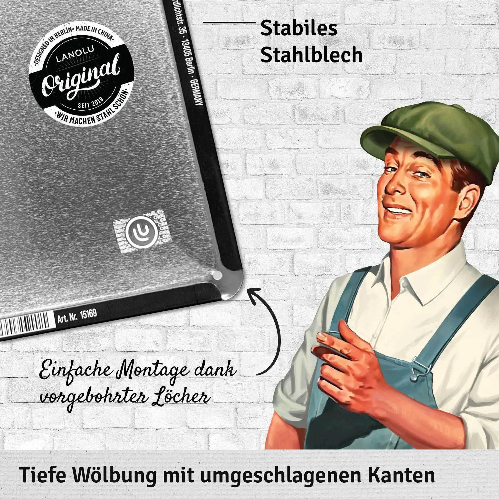 LANOLU Retro-Blechschild „Lieblingsplatz“ – Gartenschild im Vintage-Stil aus Stahlblech, 17×34 cm