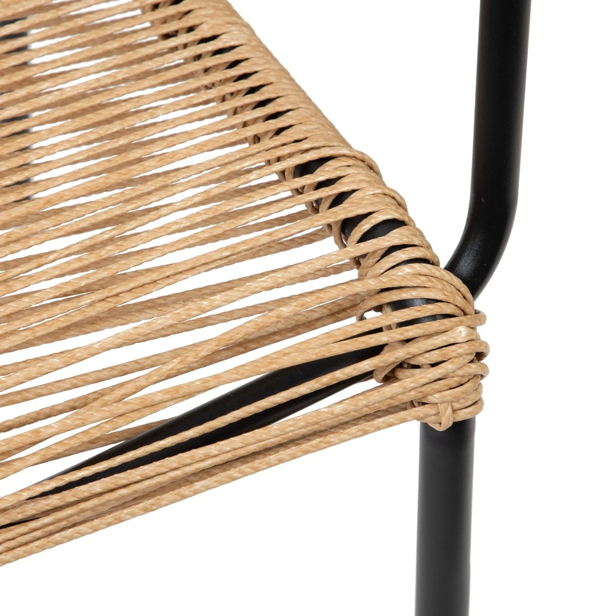 HOMLA SOBREME Stuhl – Schwarzer Polsterstuhl mit Naturkordel, 54×63×78 cm