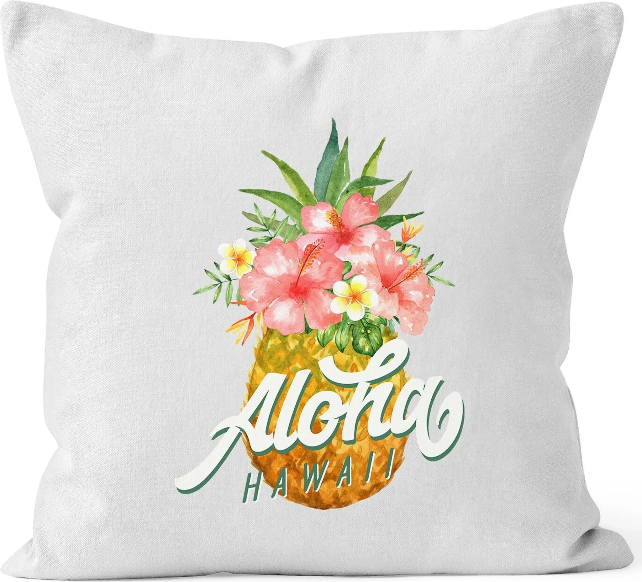 Autiga® Kissenbezug „Ananas Aloha Hawaii“ – Baumwolle 40×40 cm, Weiß Autiga® Kissenbezug „Ananas Aloha Hawaii“ – Baumwolle 40×40 cm, Weiß