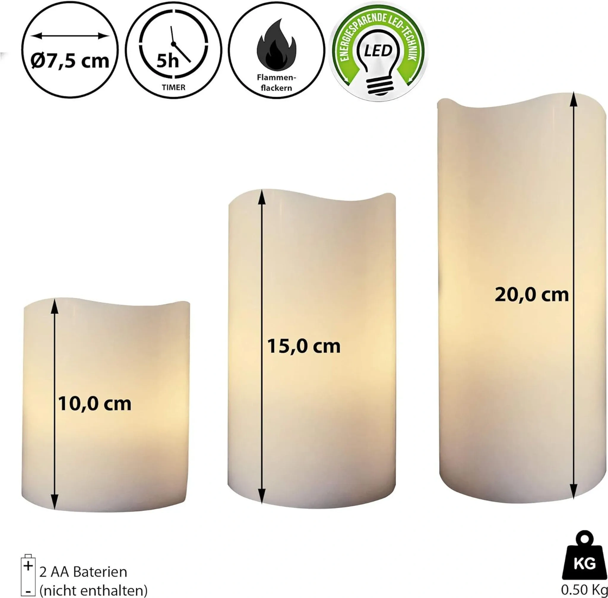 Cepewa LED Kerzen 3er Set Outdoor – Elfenbeinfarben, flackernd, mit Timerfunktion Cepewa LED Kerzen 3er Set Outdoor – Elfenbeinfarben, flackernd, mit Timerfunktion