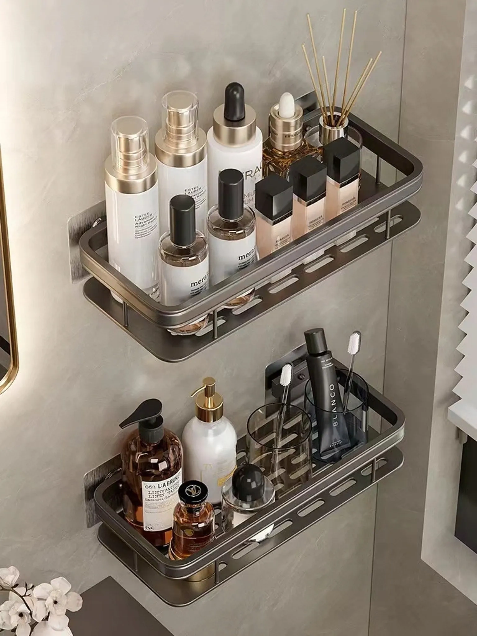 Badezimmer Hängeregal Schwarz – 2er Set Duschablagen aus Aluminium