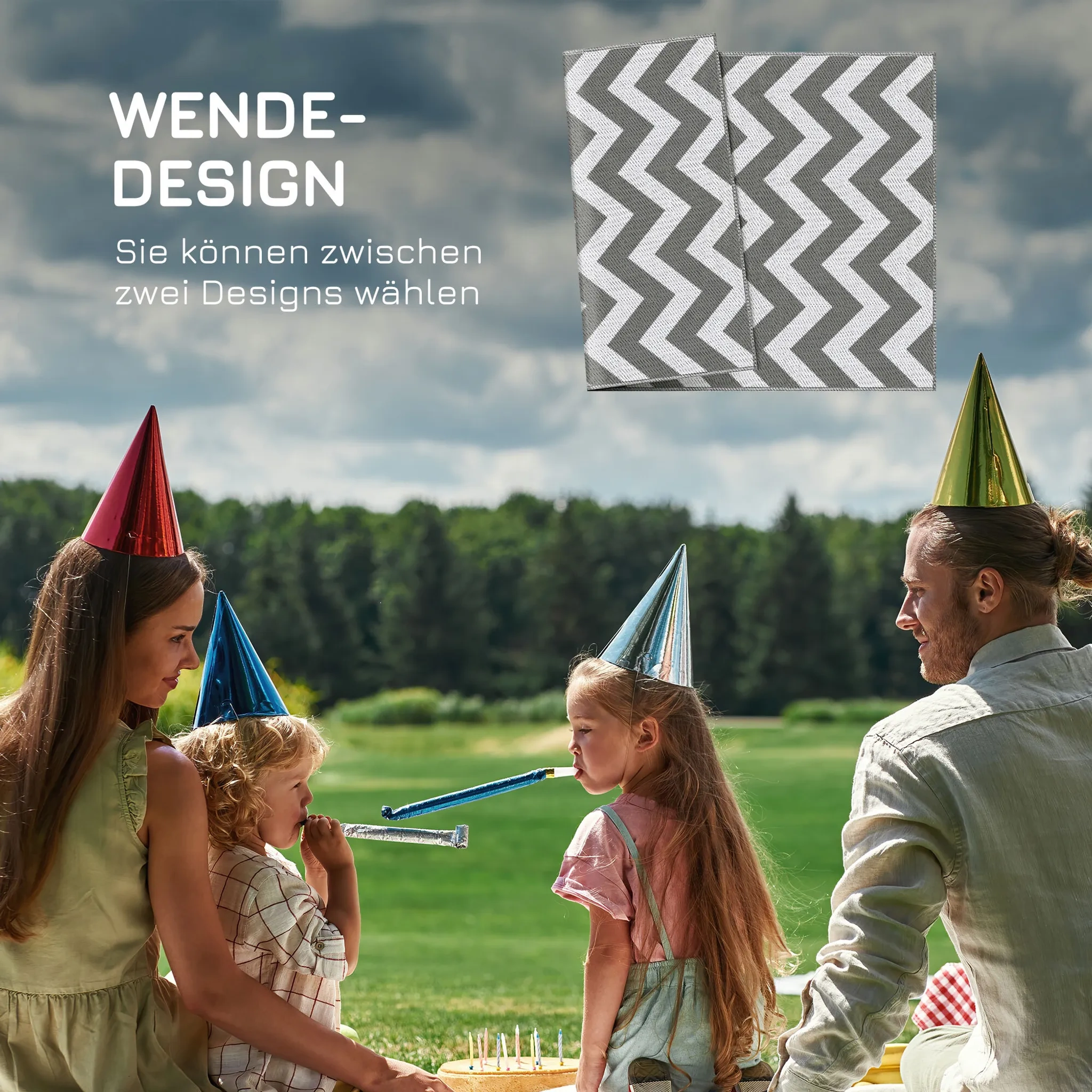 Outsunny Outdoor-Teppich – wasserdichter Kunststoffteppich mit doppelseitigem Design, Grau-Weiß, 121 × 182 cm Outsunny Outdoor-Teppich – wasserdichter Kunststoffteppich mit doppelseitigem Design, Grau-Weiß, 121 × 182 cm