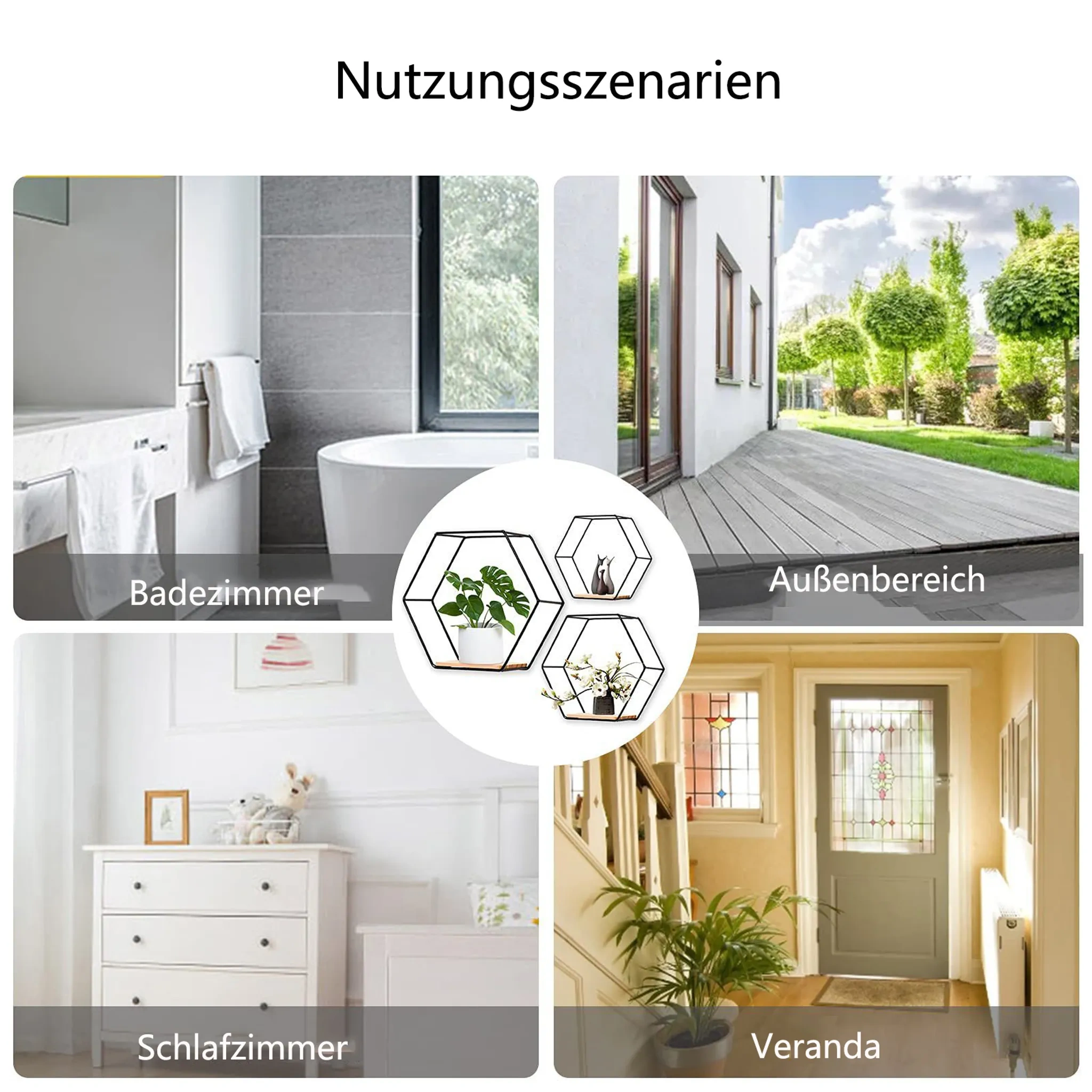 3er Set Wandregal Vintage – Metall/Holz Wandboard 28/24/17 cm für Wohnzimmer, Bad & Küche