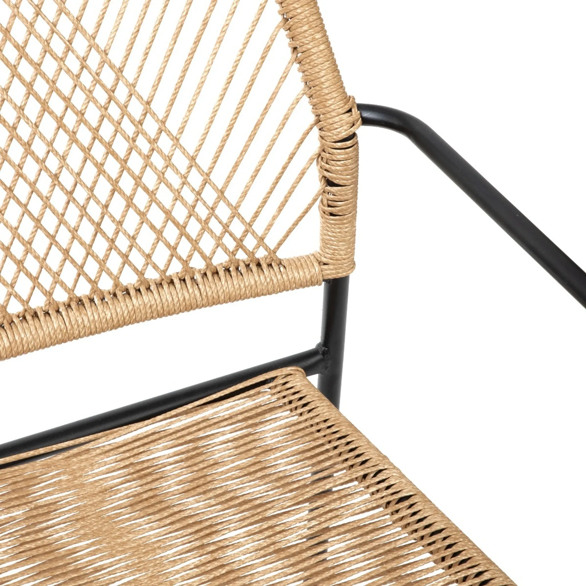HOMLA SOBREME Stuhl – Schwarzer Polsterstuhl mit Naturkordel, 54×63×78 cm