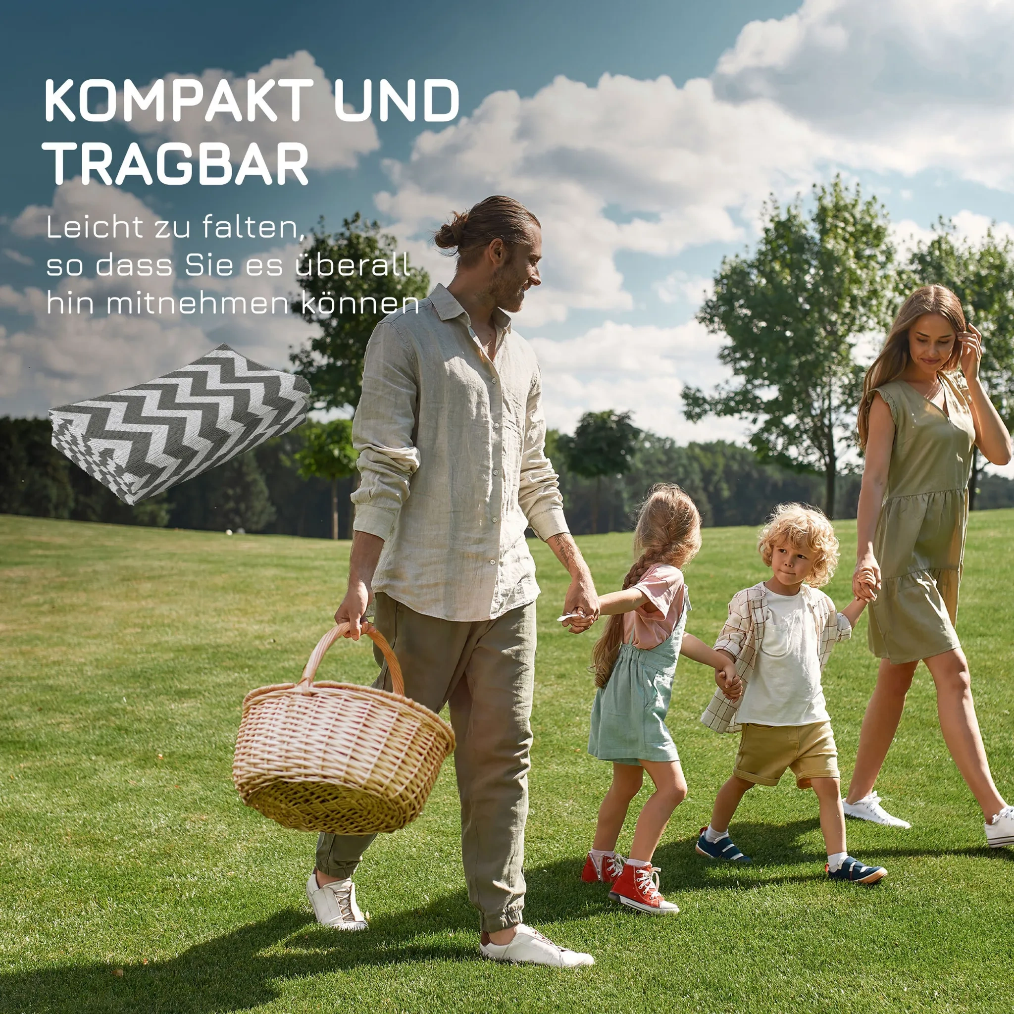 Outsunny Outdoor-Teppich – wasserdichter Kunststoffteppich mit doppelseitigem Design, Grau-Weiß, 121 × 182 cm