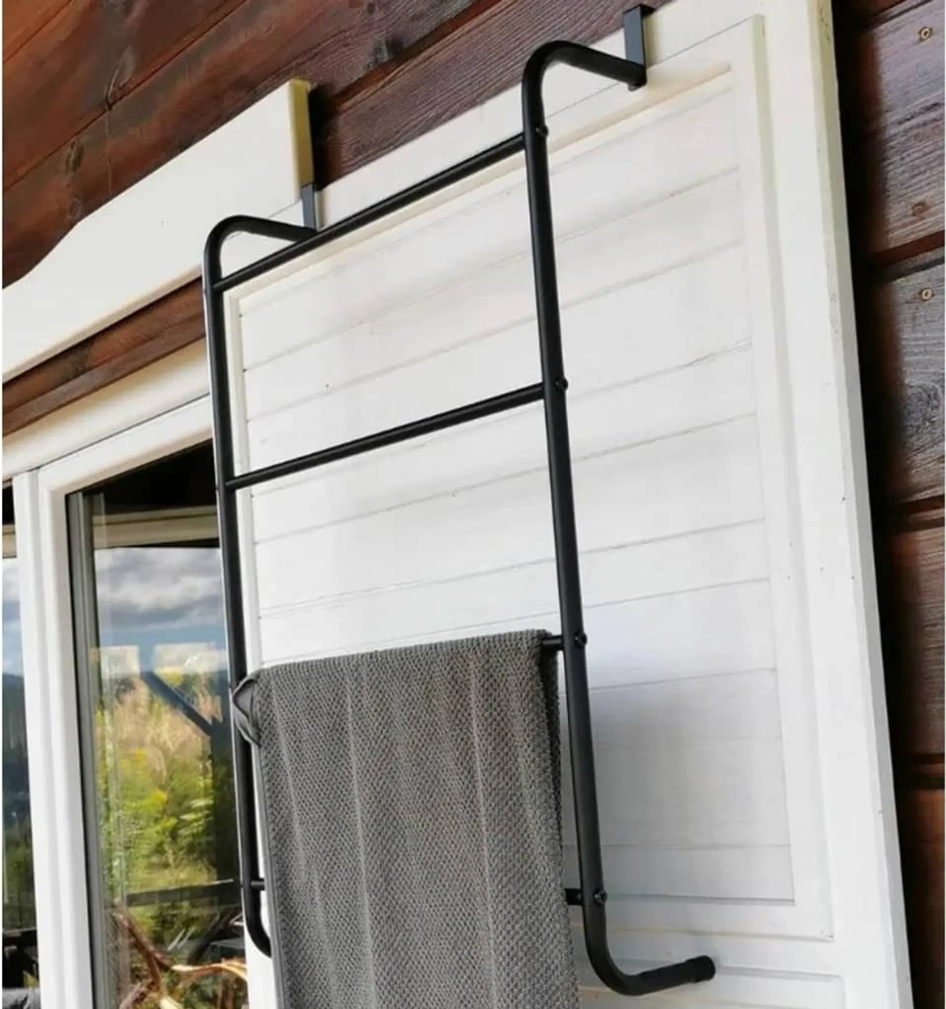 Tür-Handtuchhalter aus Metall – Schwarz, 44,5×15,5×73 cm, 4 Stangen Tür-Handtuchhalter aus Metall – Schwarz, 44,5×15,5×73 cm, 4 Stangen