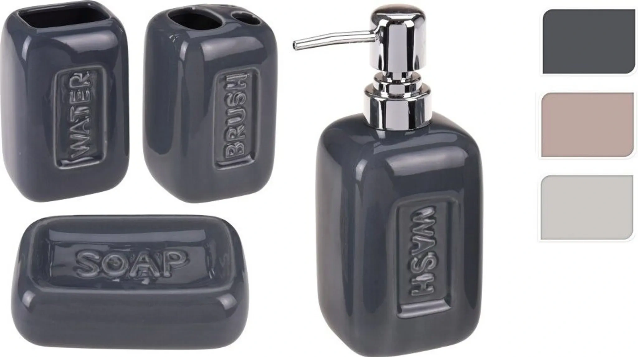 Bathroom Solutions Badezimmerzubehör-Set – 4-teilig, Keramik, Anthrazit