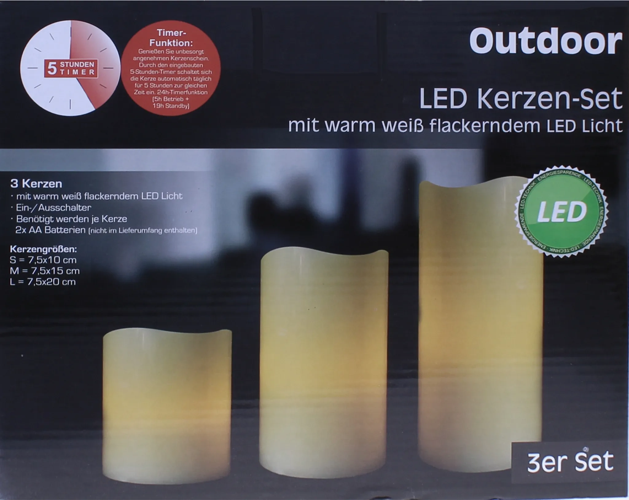 Cepewa LED Kerzen 3er Set Outdoor – Elfenbeinfarben, flackernd, mit Timerfunktion