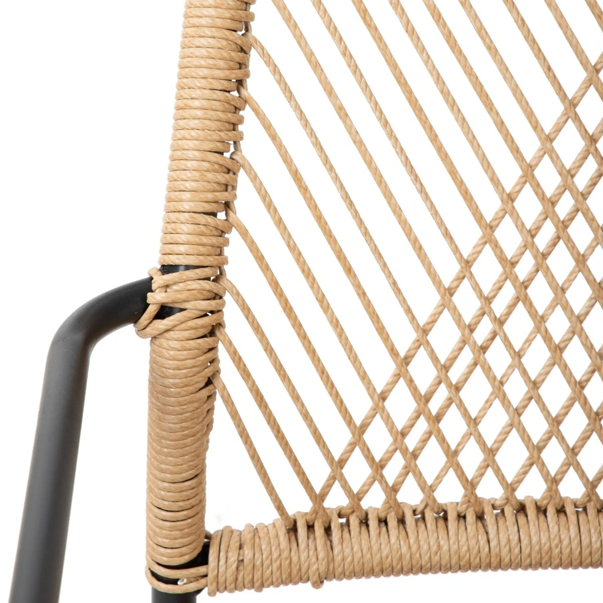 HOMLA SOBREME Stuhl – Schwarzer Polsterstuhl mit Naturkordel, 54×63×78 cm