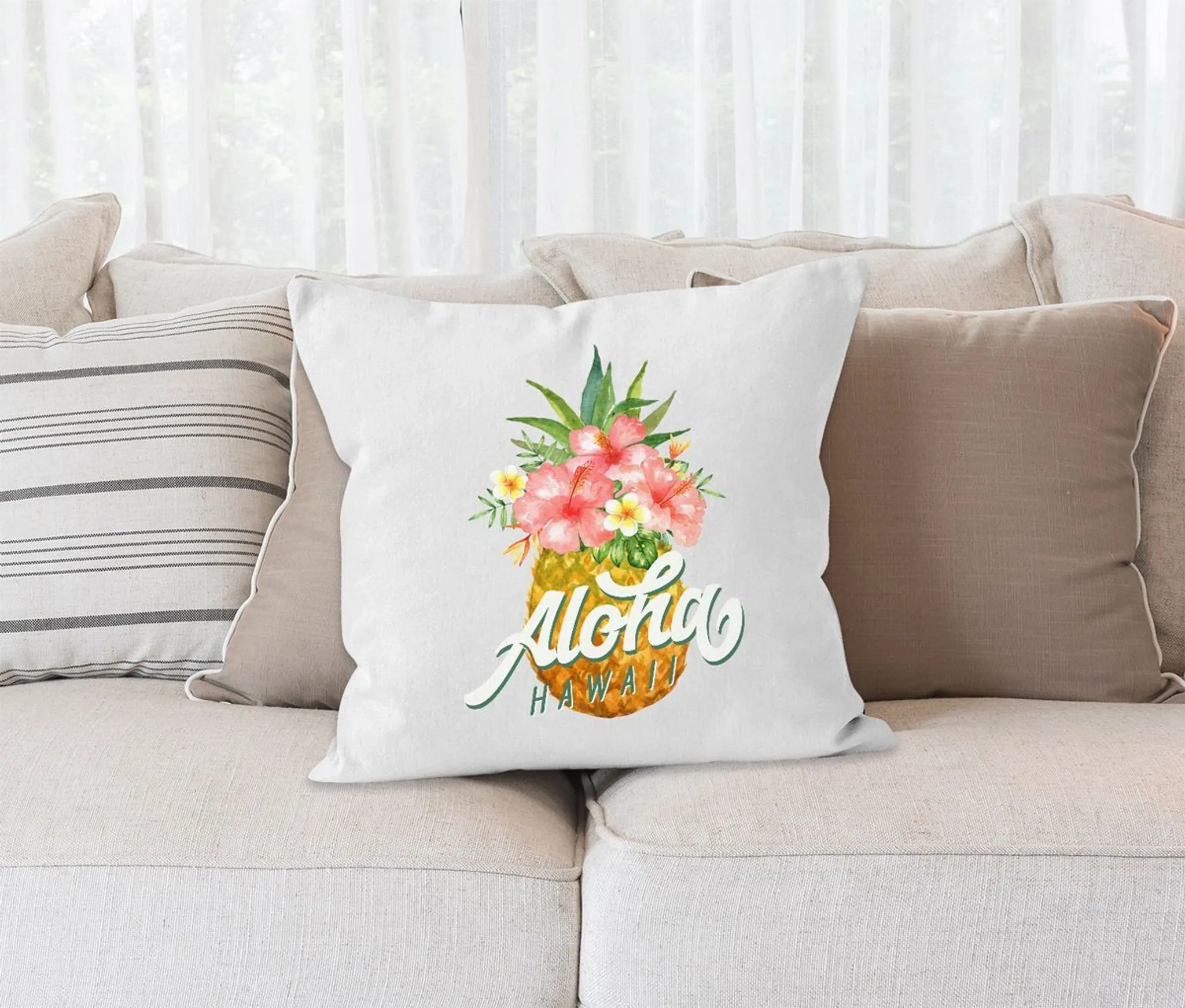 Autiga® Kissenbezug „Ananas Aloha Hawaii“ – Baumwolle 40×40 cm, Weiß Autiga® Kissenbezug „Ananas Aloha Hawaii“ – Baumwolle 40×40 cm, Weiß