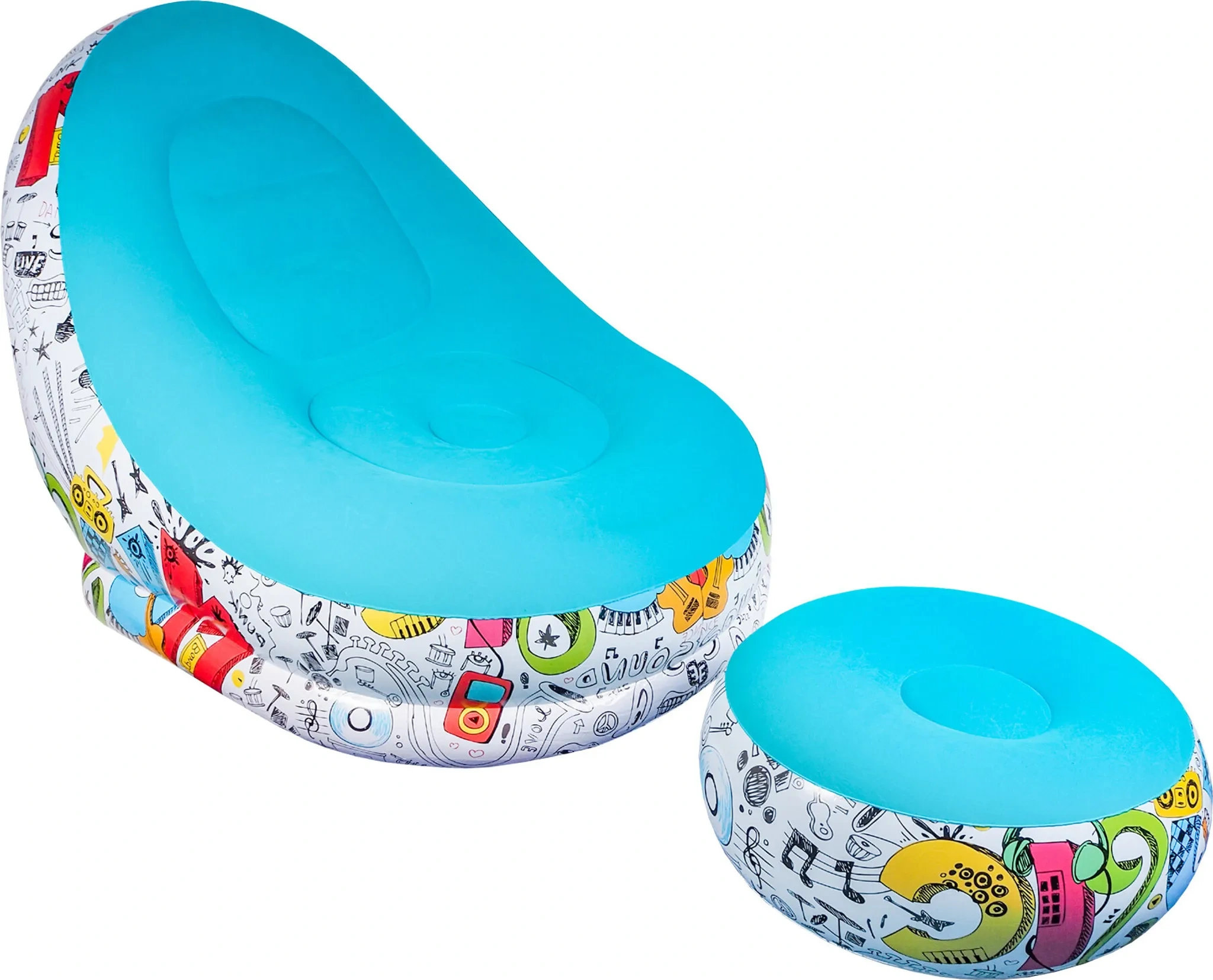 Aufblasbarer Sessel mit Fußstütze „DS2506“ – Veloursoptik, Blau, PVC, bis 120 kg Aufblasbarer Sessel mit Fußstütze „DS2506“ – Veloursoptik, Blau, PVC, bis 120 kg