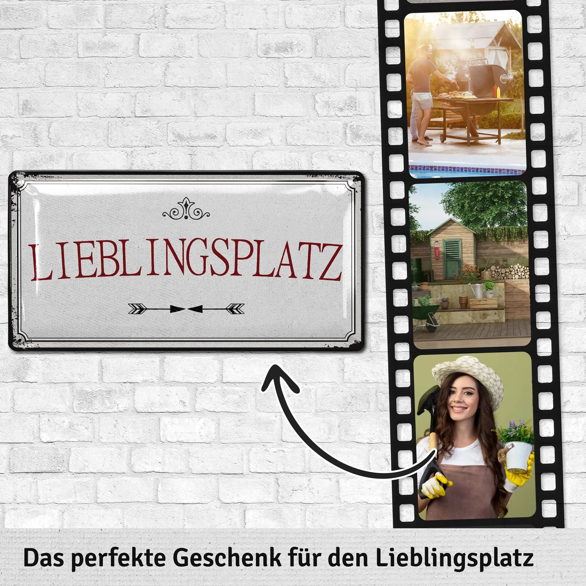 LANOLU Retro-Blechschild „Lieblingsplatz“ – Gartenschild im Vintage-Stil aus Stahlblech, 17×34 cm LANOLU Retro-Blechschild „Lieblingsplatz“ – Gartenschild im Vintage-Stil aus Stahlblech, 17×34 cm