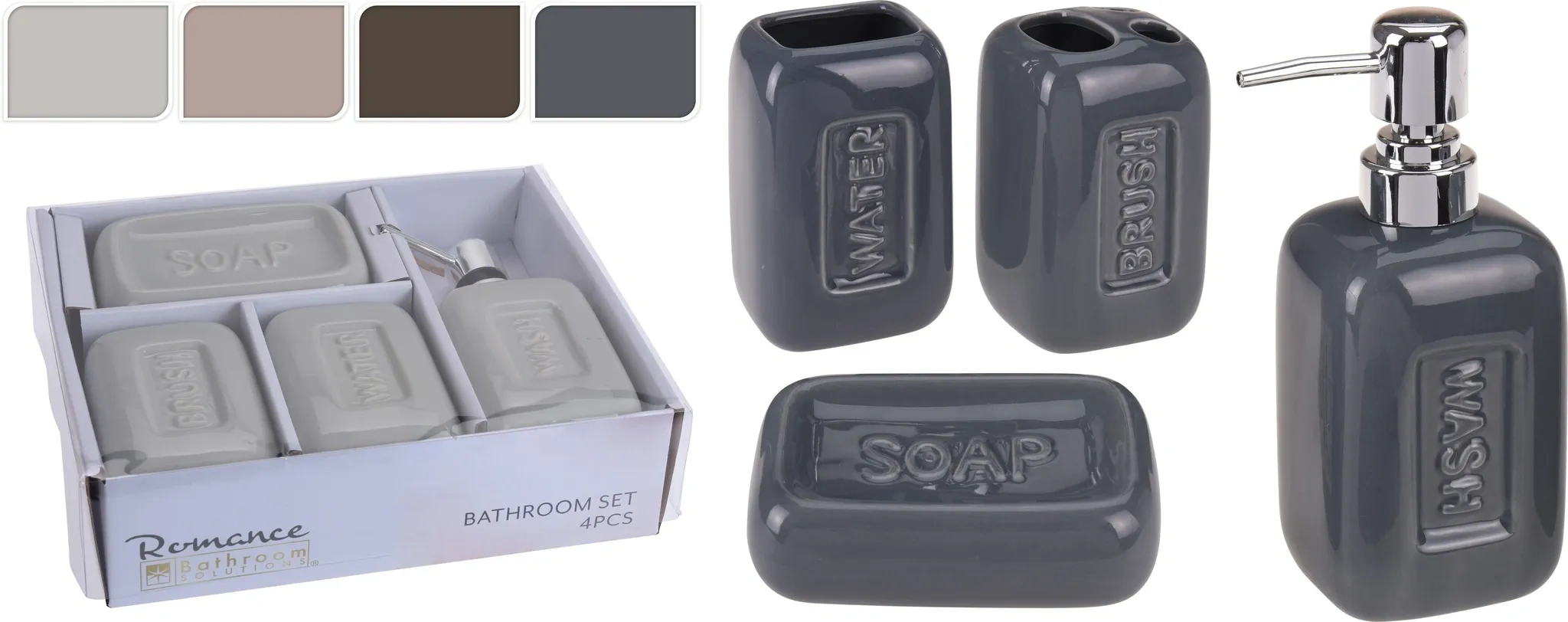 Bathroom Solutions Badezimmerzubehör-Set – 4-teilig, Keramik, Anthrazit